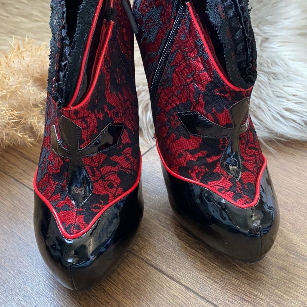Ellie Lace Zip Booties Lace Trim & Cross Detail - Picture 4 of 8